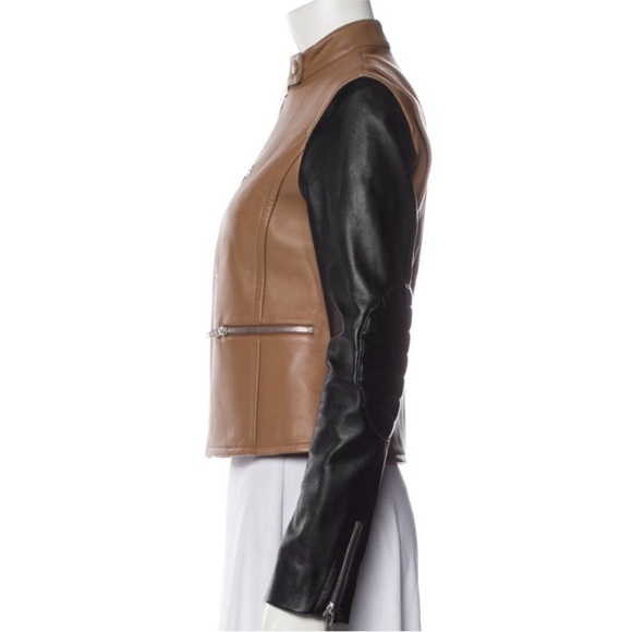 🤩🔥 ALEXANDER WANG Two-Tone Lambskin Biker Jacket | Size M 🖤🤎 - Picture 2 of 7